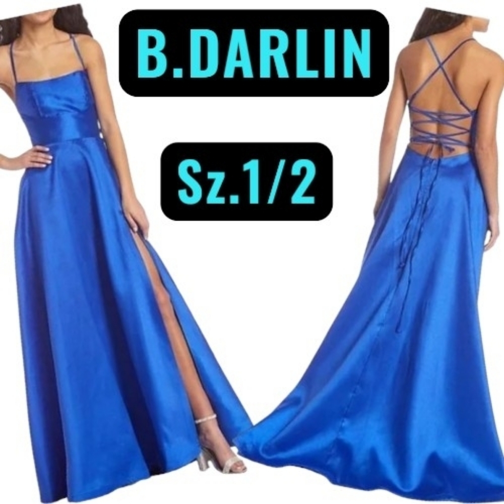 NWT B.Darlin A-Line Cowl Neck Lace-Up Corset Back Long Dress Sz.1/2